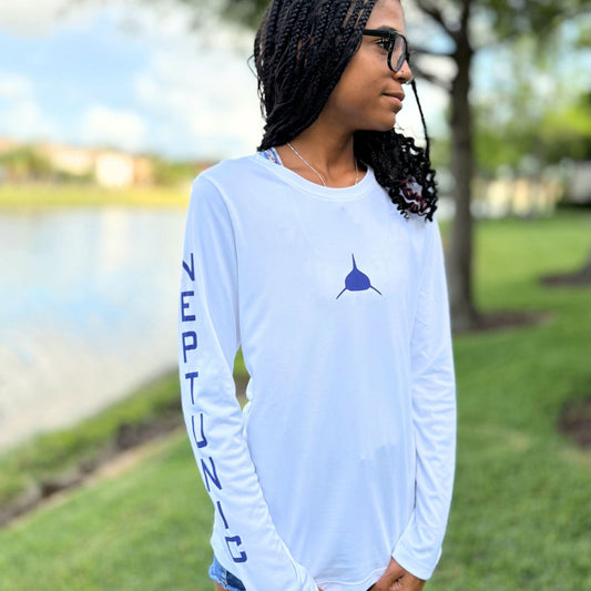 Neptunic Women’s Ocean Ray UPF 50 Sun Shirt — White / Indigo Blue