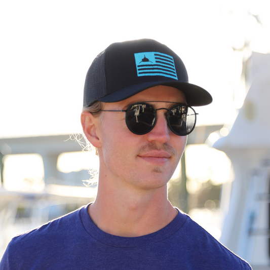 Sharks & Stripes Black and Bahama Blue Hat