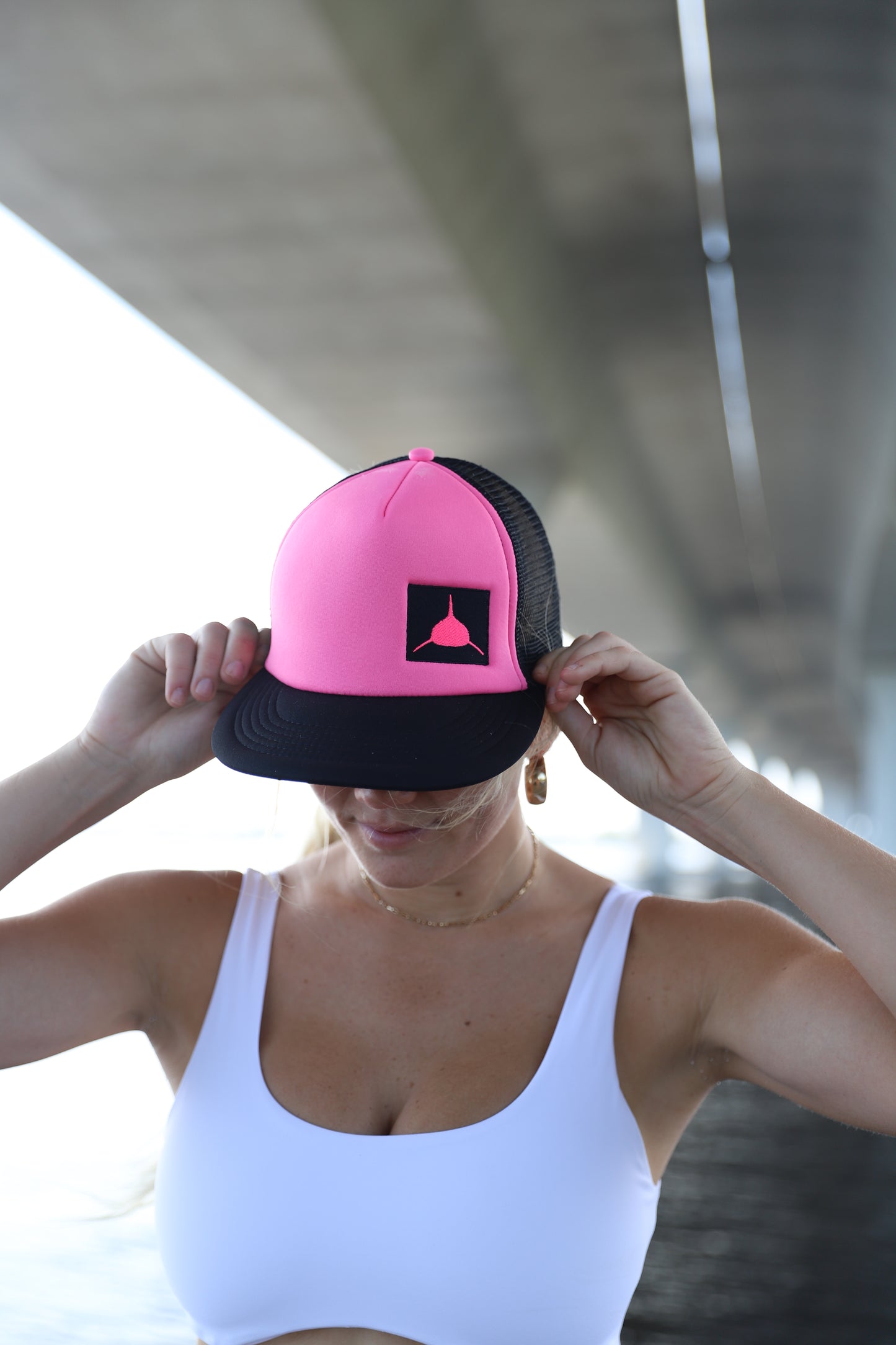 New! Hot Pink Patch Trucker Hat