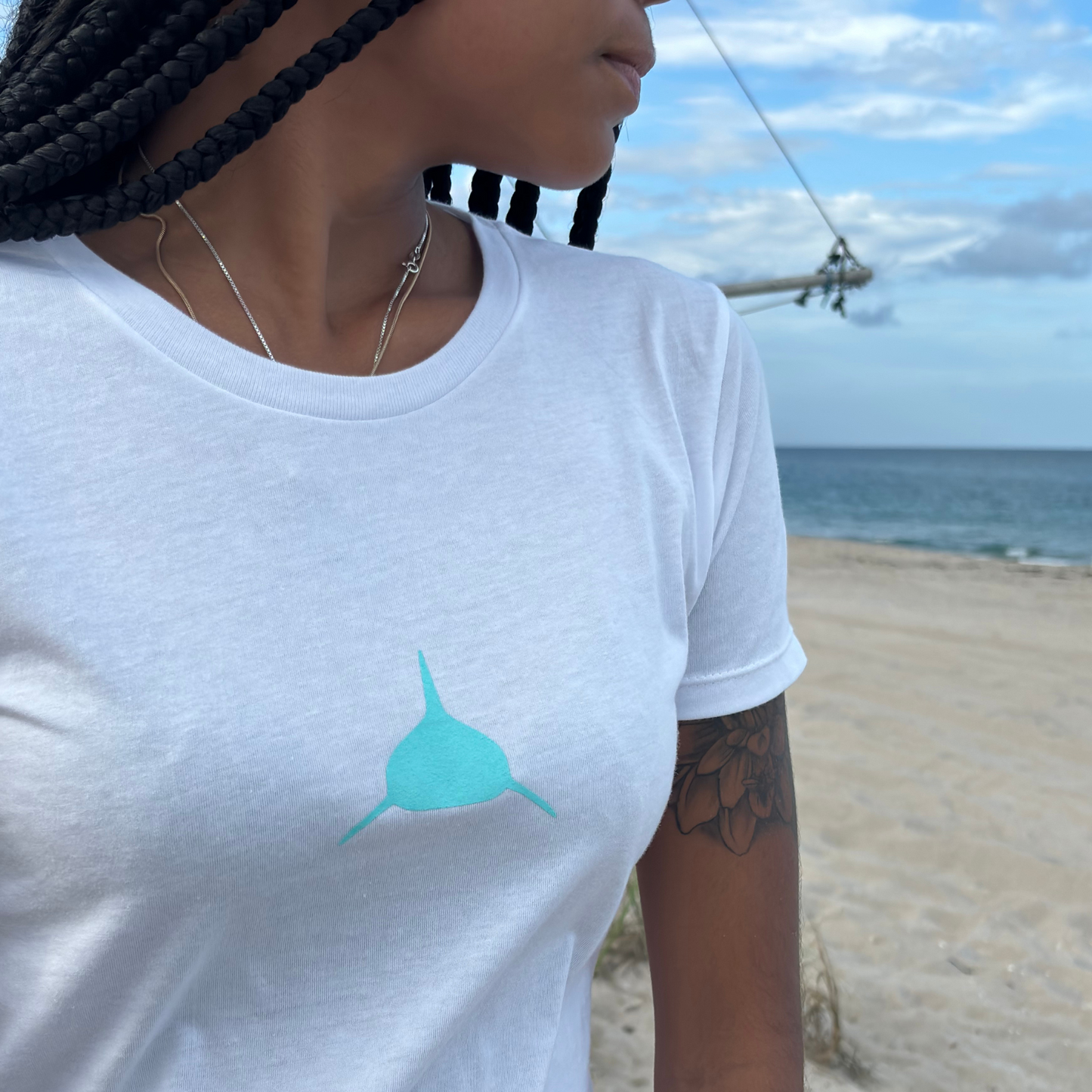 Womens White Classic with Bahama Blue Logo