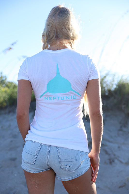 Womens White Classic with Bahama Blue Logo